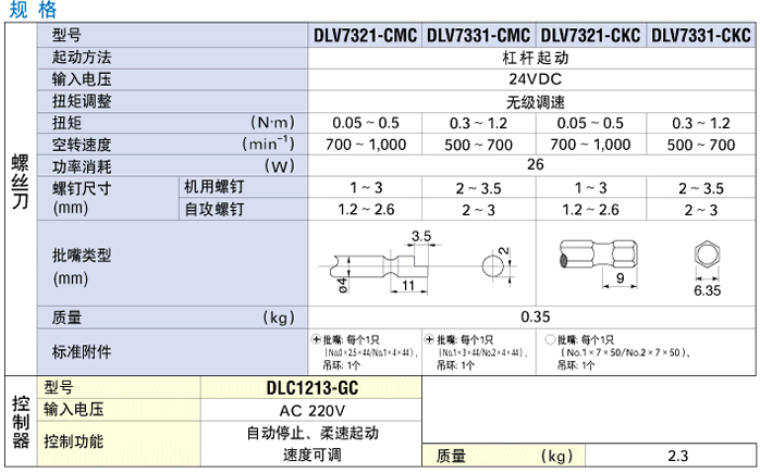 DELVO电动螺丝刀｜电批DLV7300系列数据表