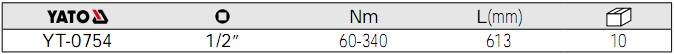 YATO工具扭力扳手YT-0754,1/2英寸方头,扭力范围60-340Nm.